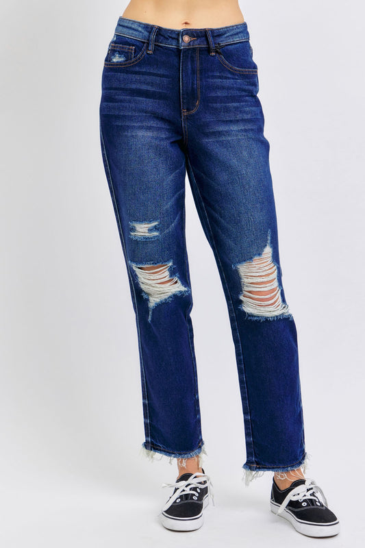 Judy Blue High Waist Rigid Magic Heavy Detroy Straight Denim Jeans