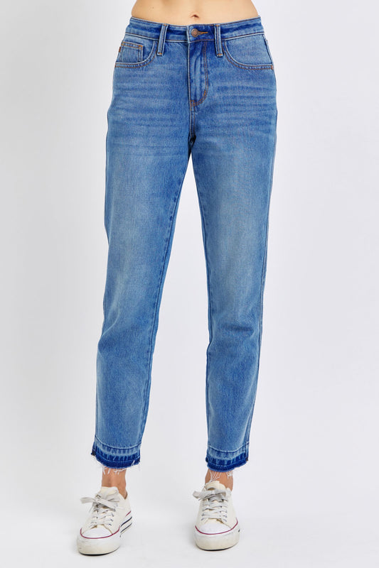 Judy Blue Mid Rise Rigid Magic Release Hem Boyfriend Jeans