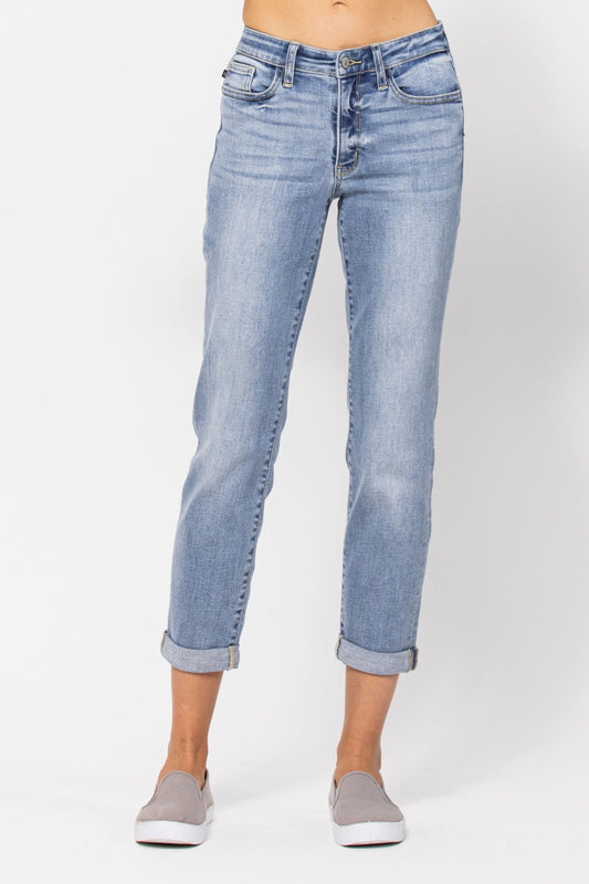 Judy Blue Mid Rise Bleach Wash Boyfriend Jeans