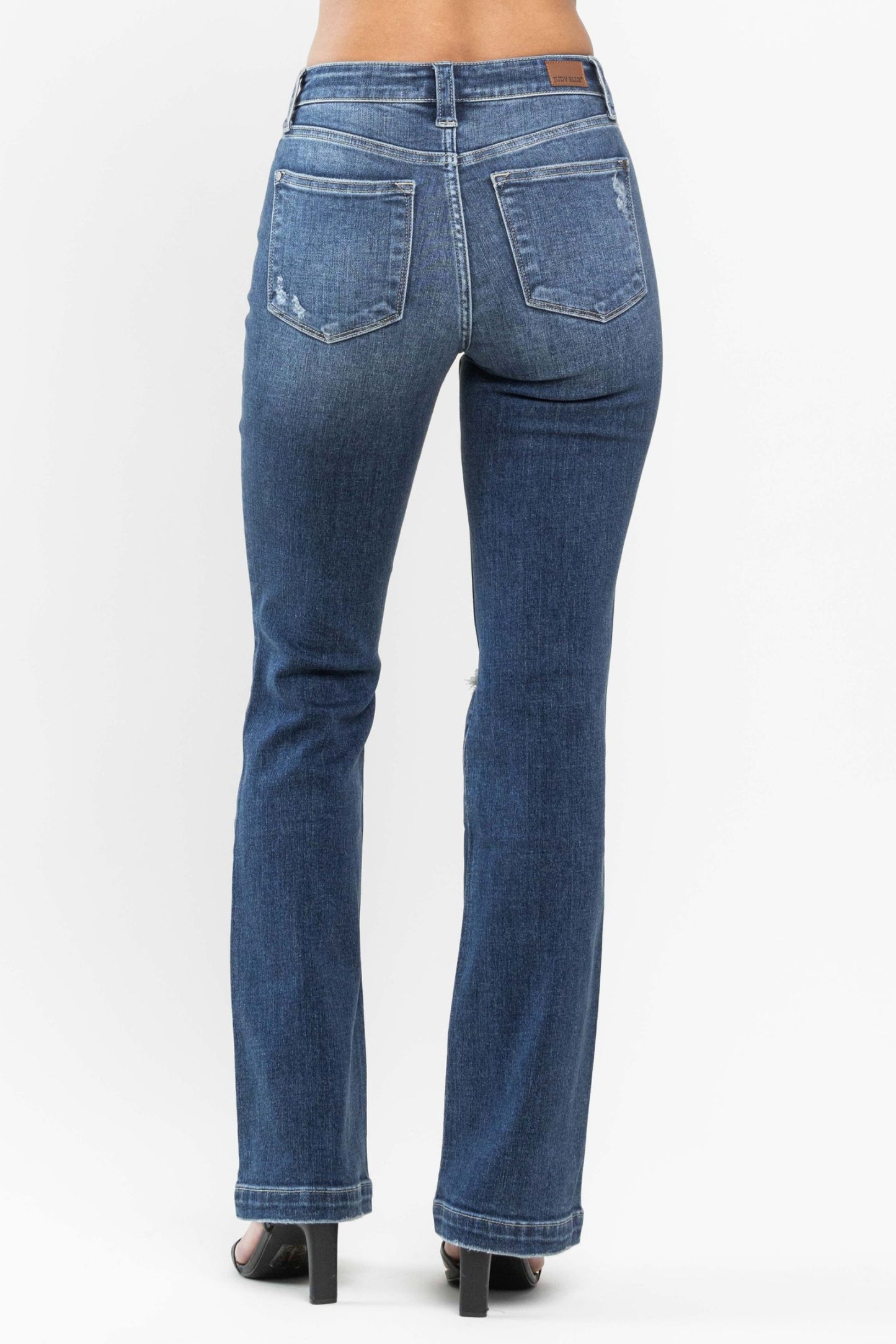 Judy Blue Mid Rise Hand Sand & Destroy Bootcut Denim Jeans