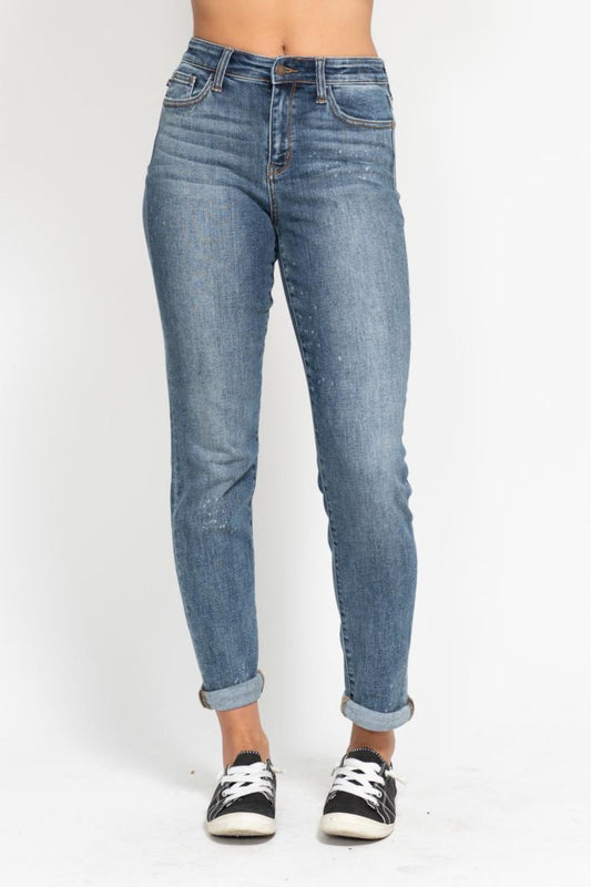 Judy Blue Hi-Rise Bleach Splatter Boyfriend Denim Jeans