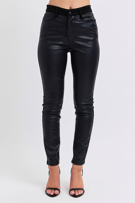 Judy Blue High Waist Faux Leather & Denim Skinny Jeans