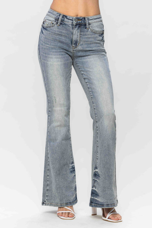 Judy Blue Mid-Rise Tinted Pin Tack Flare Denim Jeans