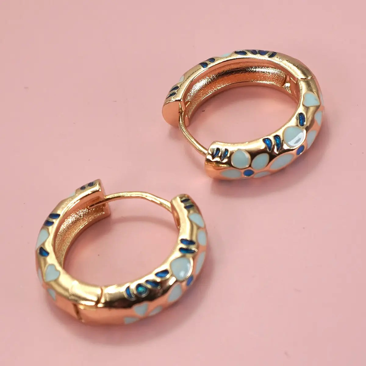 Colorful Enamel Flower Huggie Hoop Earrings