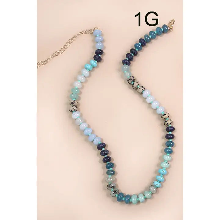 Natural Agate Glass Semi Precious Bead Necklace