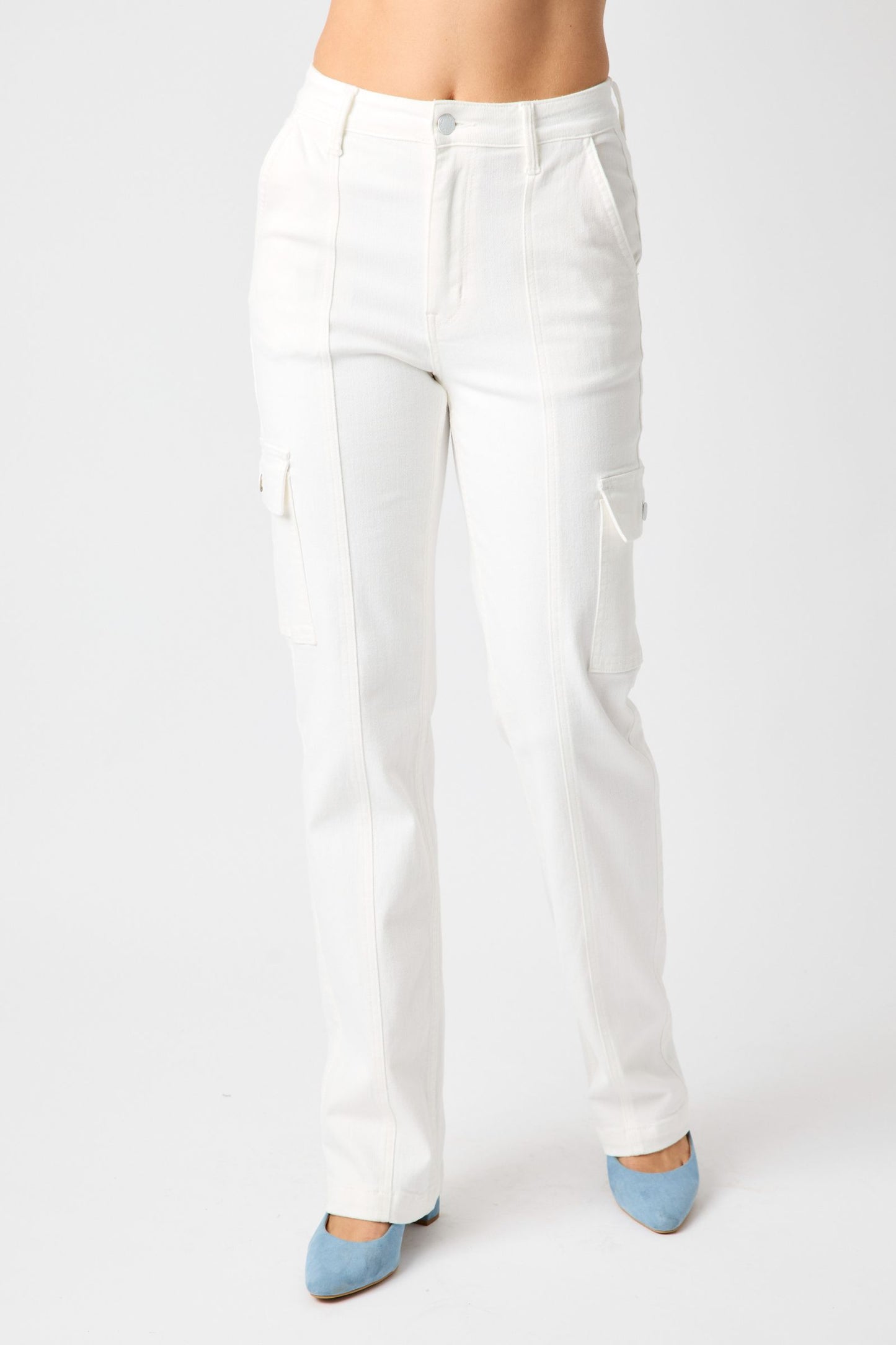 Judy Blue High Waist White Cargo Straight Leg Jeans