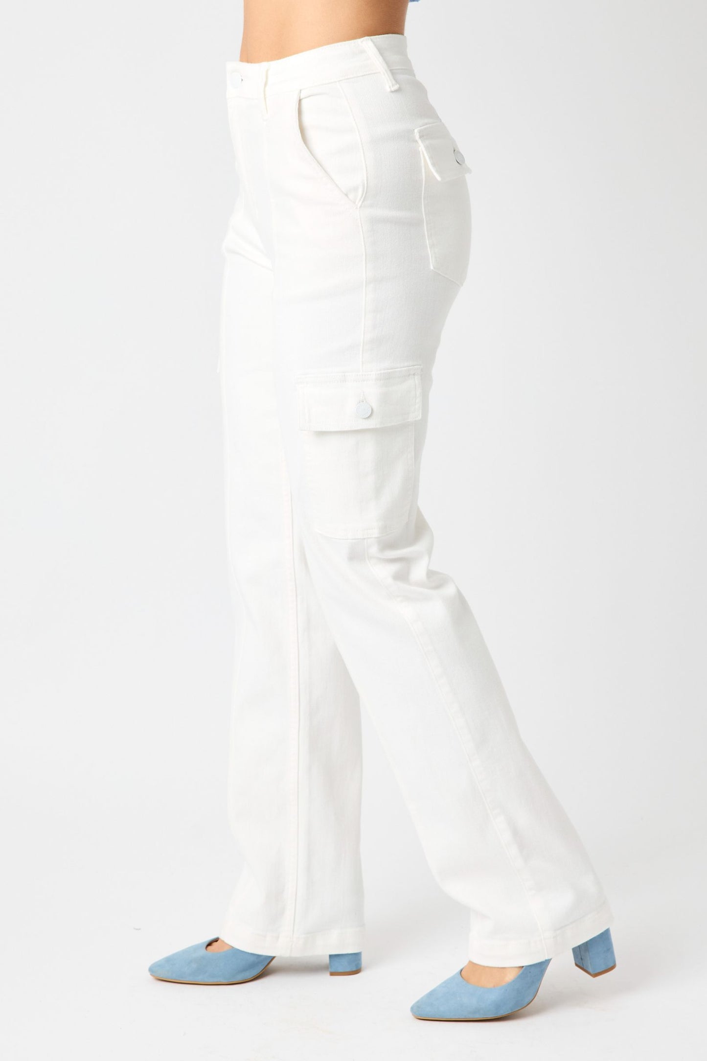 Judy Blue High Waist White Cargo Straight Leg Jeans