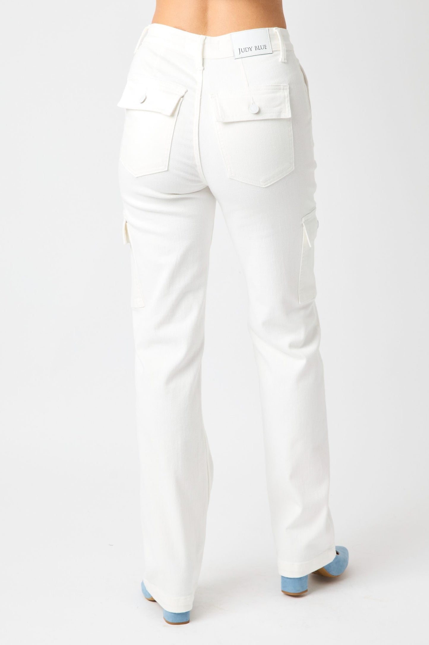 Judy Blue High Waist White Cargo Straight Leg Jeans