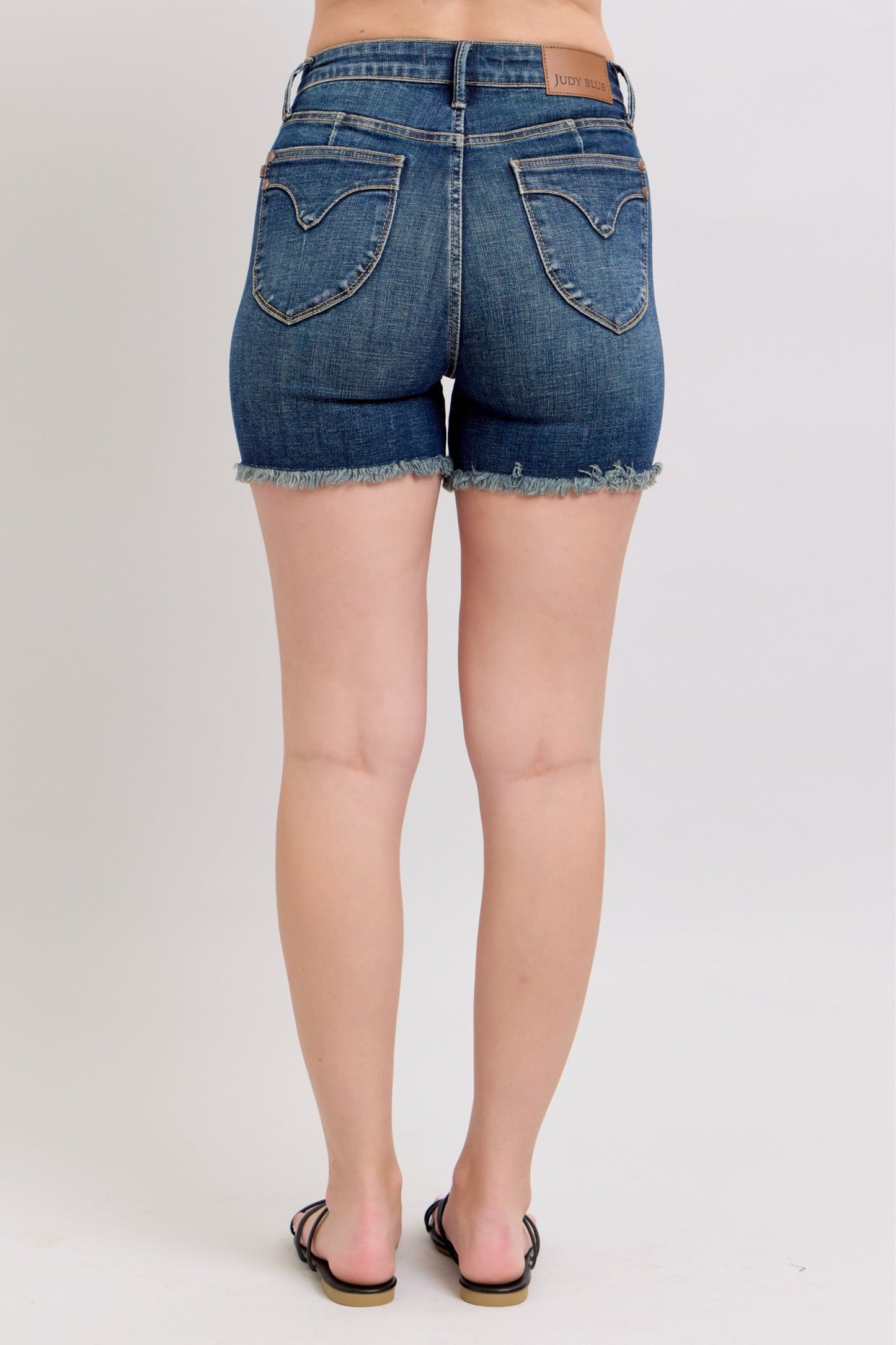 Judy Blue HW Tummy Control Fray Hem Denim Shorts