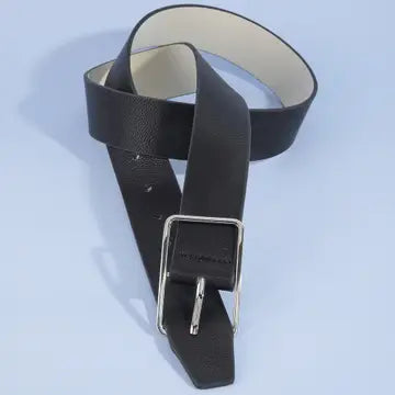 Wide Leather Belt With Square Buckle