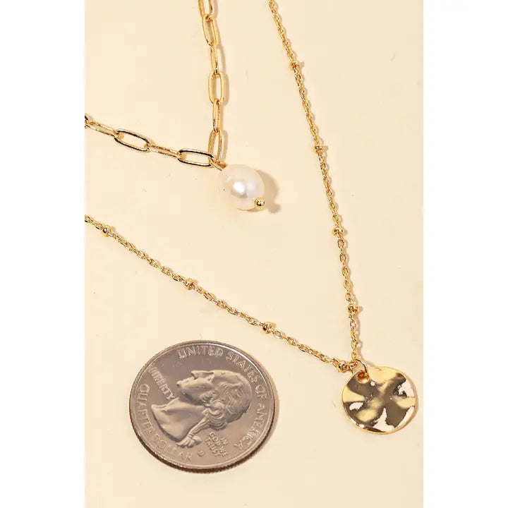 Layered Pearl Charm Necklace