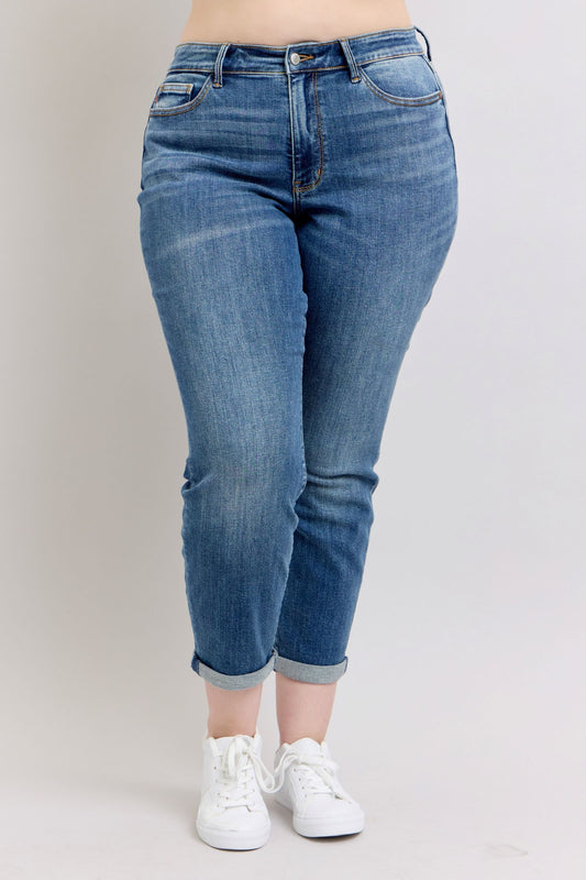 Judy Blue Mid Rise Vintage Wash Boyfriend Denim Jeans