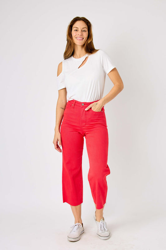 Judy Blue Red HW Tummy Control Cropped Denim Jeans