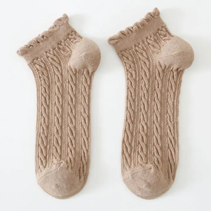 Women's Mesh Twist Ruffle Ankle Socks