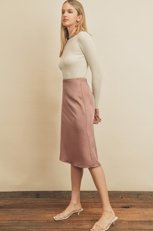 Satin A Line Midi Skirt