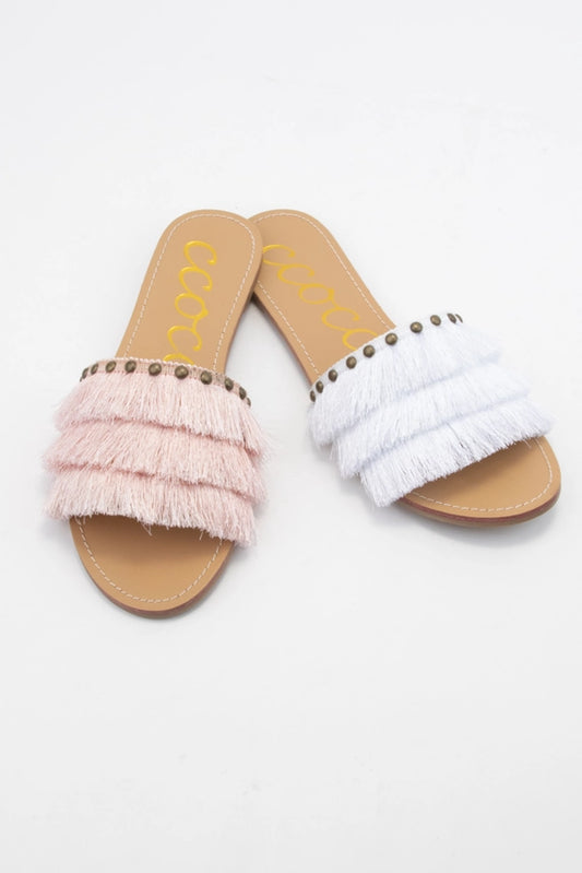 Margarita Satin Fringe Tassel Flat Sandal
