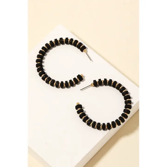 Wooden Beaded Hoop Earrings