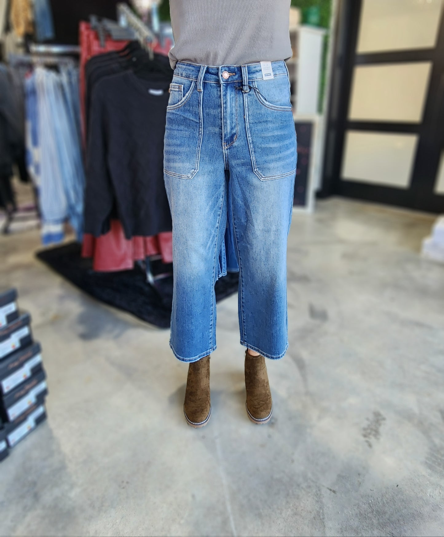 Judy Blue High Waist Utility Pockets Cropped Wide Leg Jeans