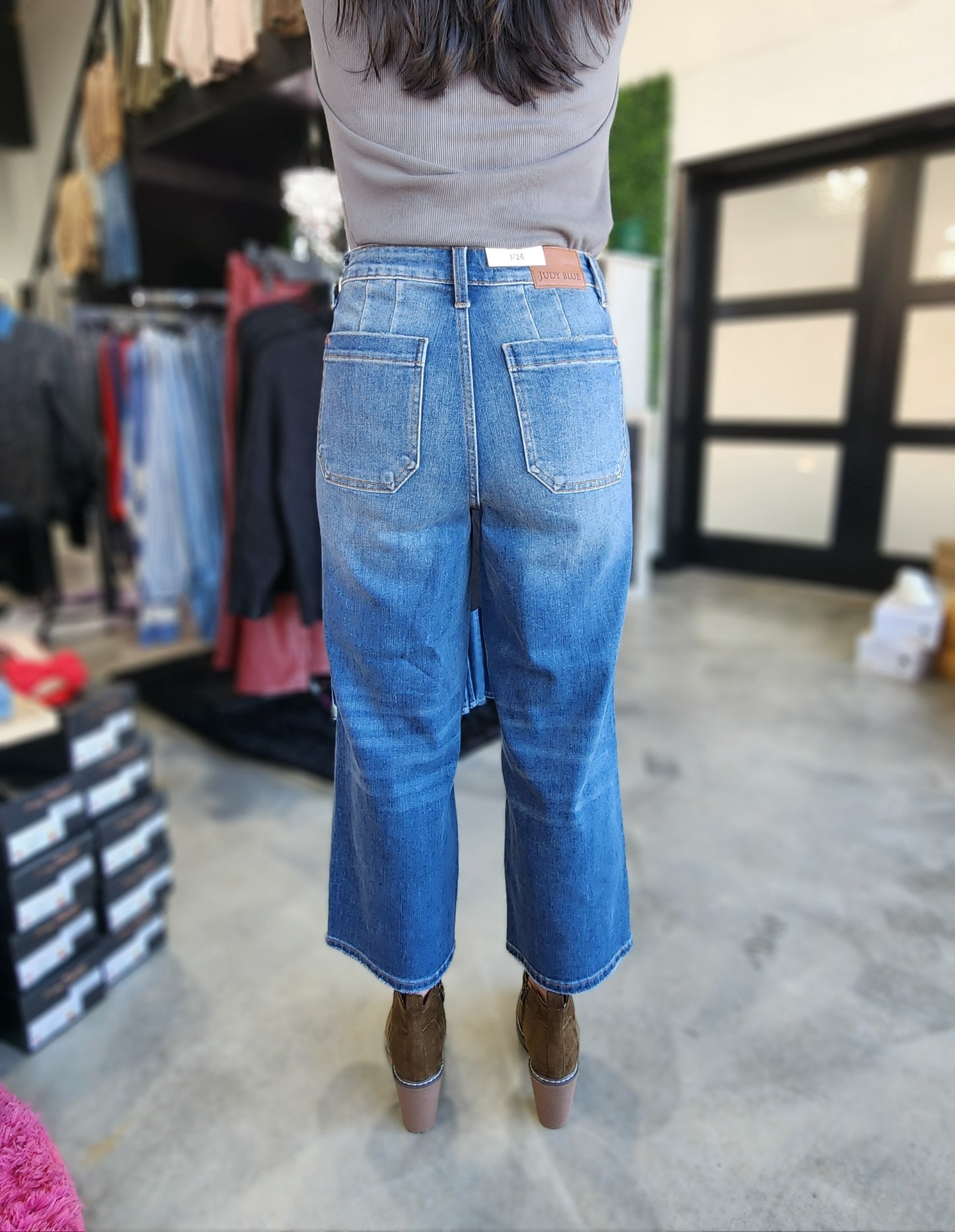 Judy Blue High Waist Utility Pockets Cropped Wide Leg Jeans