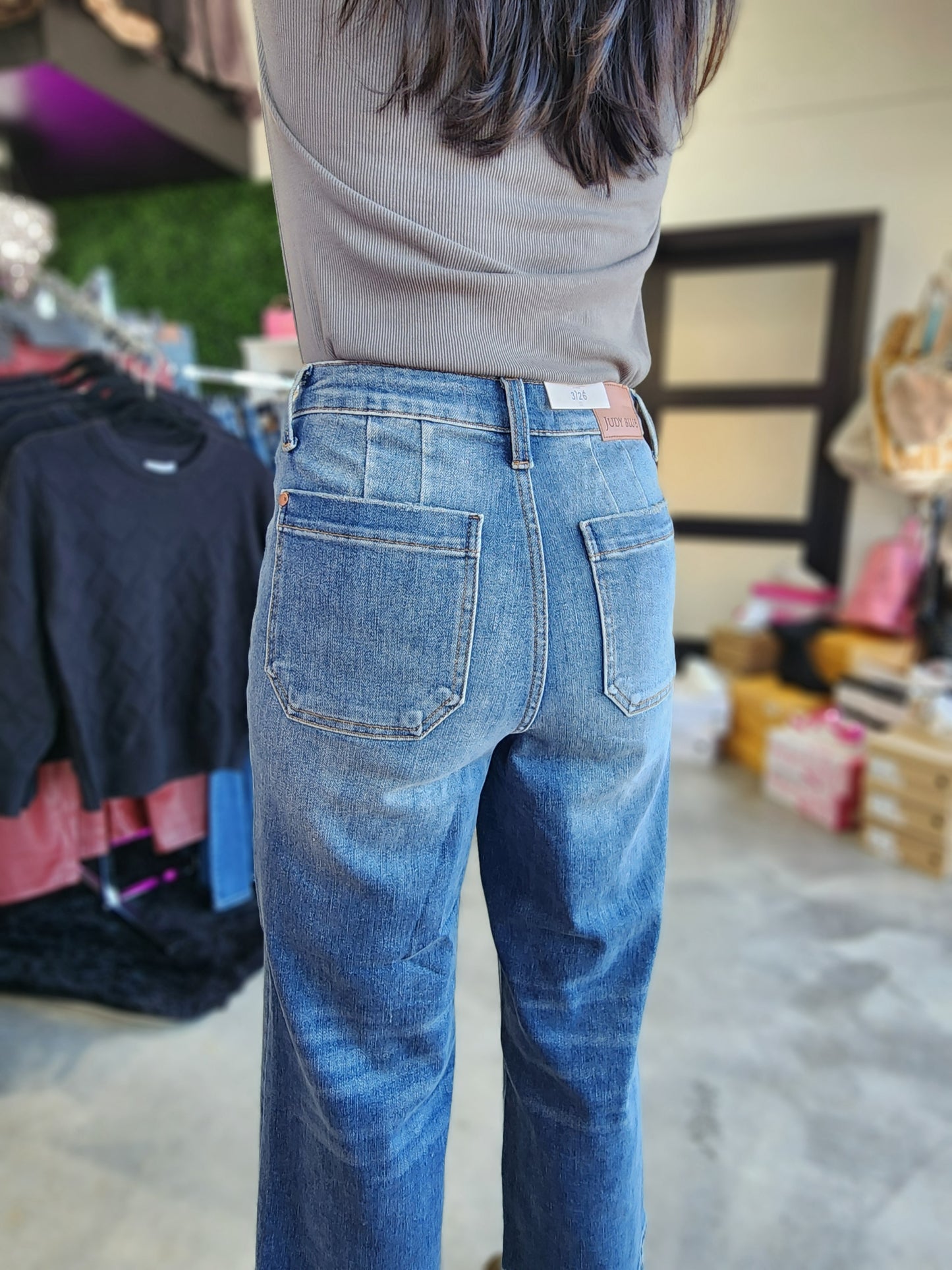 Judy Blue High Waist Utility Pockets Cropped Wide Leg Jeans