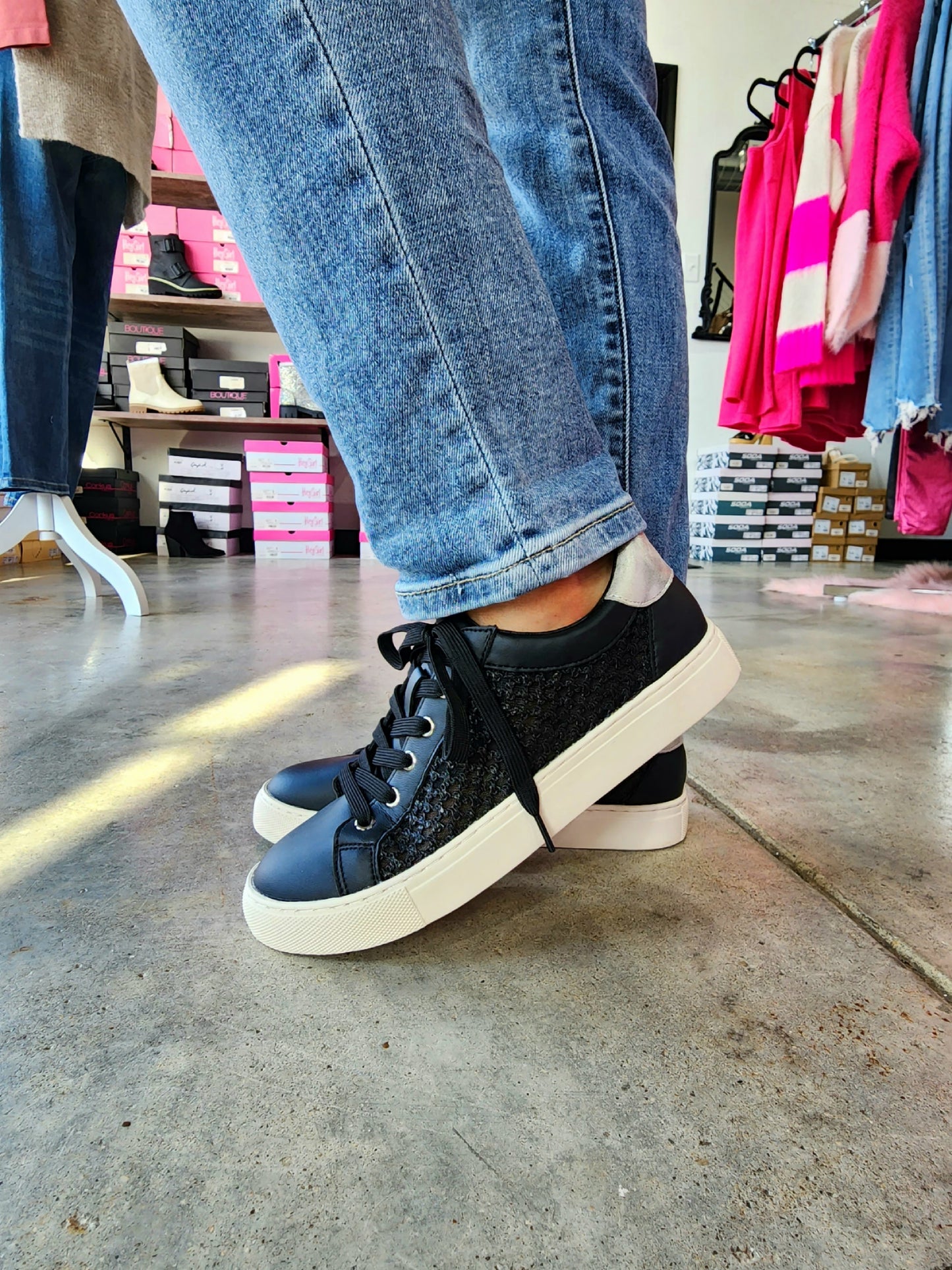 Corky's Black Keep Scrolling Shoes