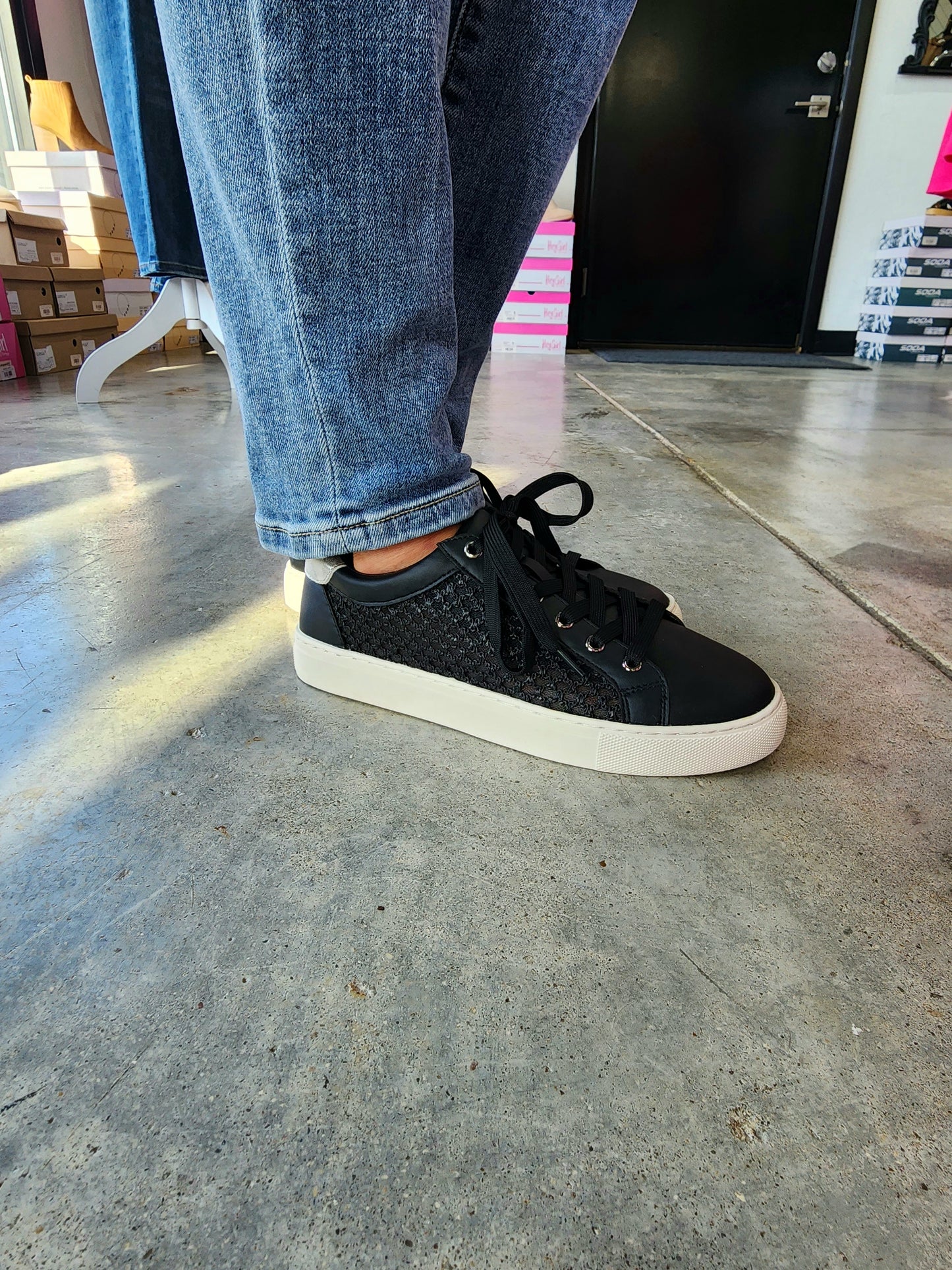 Corky's Black Keep Scrolling Shoes