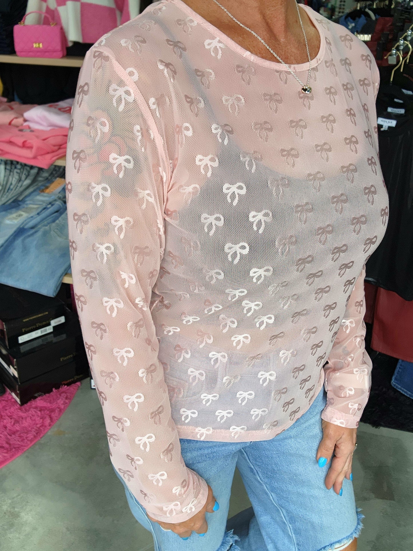 Ribbon Embroidered Long Sleeve Top