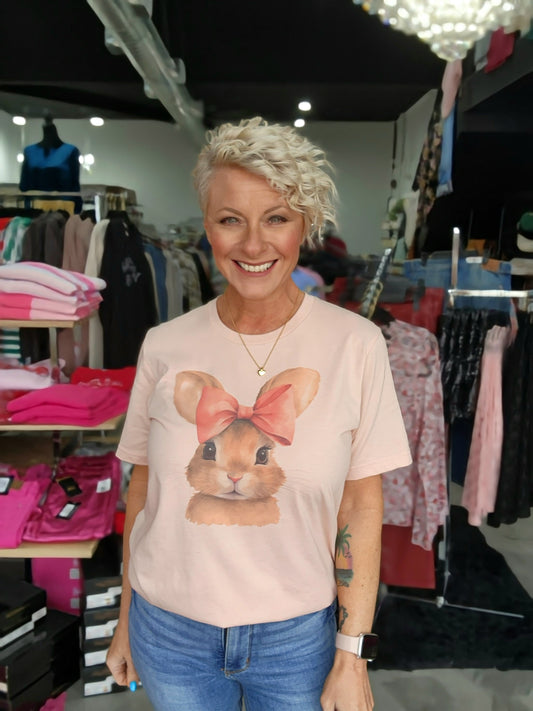 Easter Bunny Pink Bow Graphic Tee