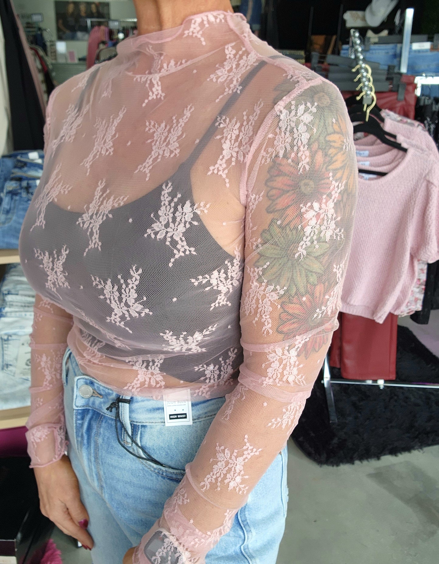 Sheer Elegance Long Sleeve Lace Top