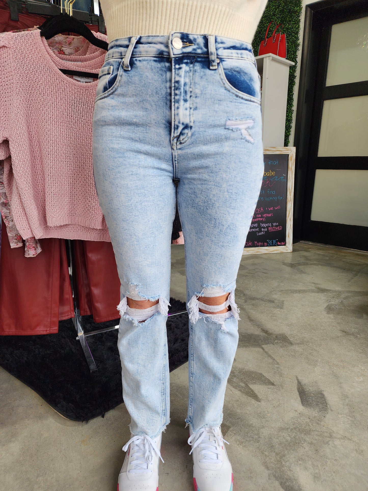 Risen High Rise Crop Straight Jeans