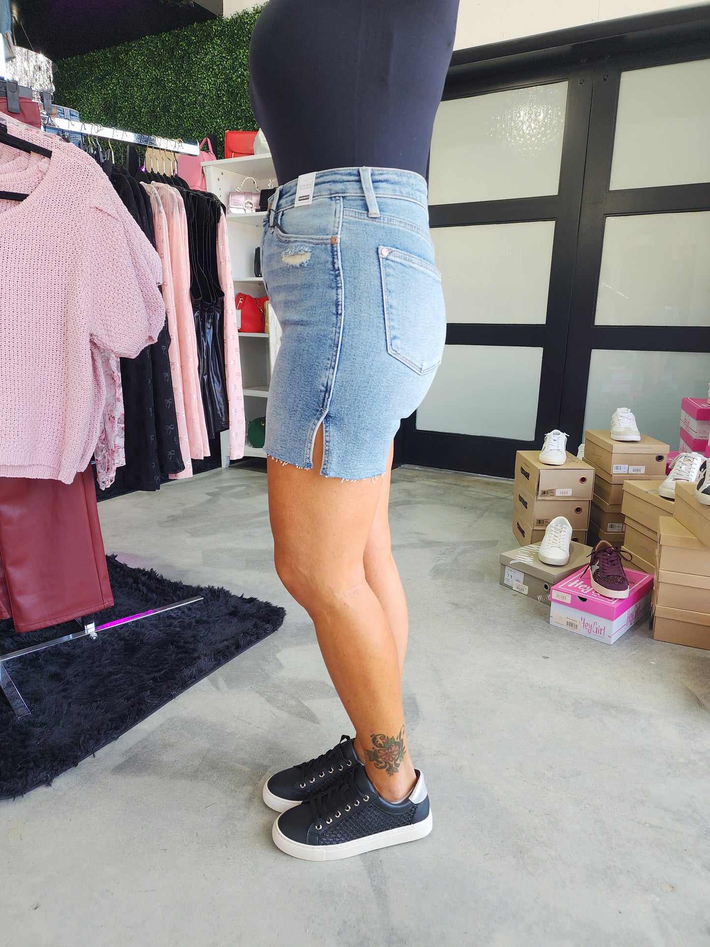 Judy Blue HW Vintage Wash Side Slit Shorts