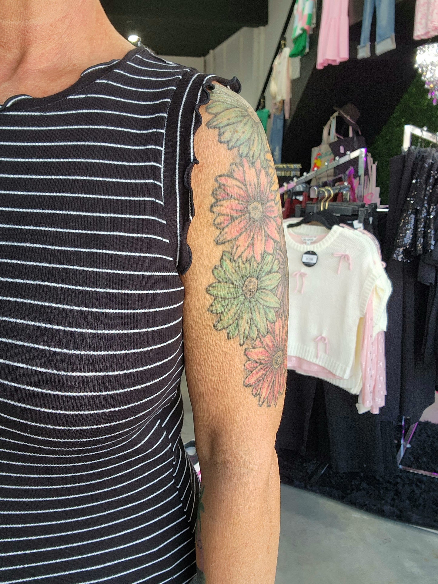 Zenana Ribbed Ruffle Trim Sleeveless Stripe Top