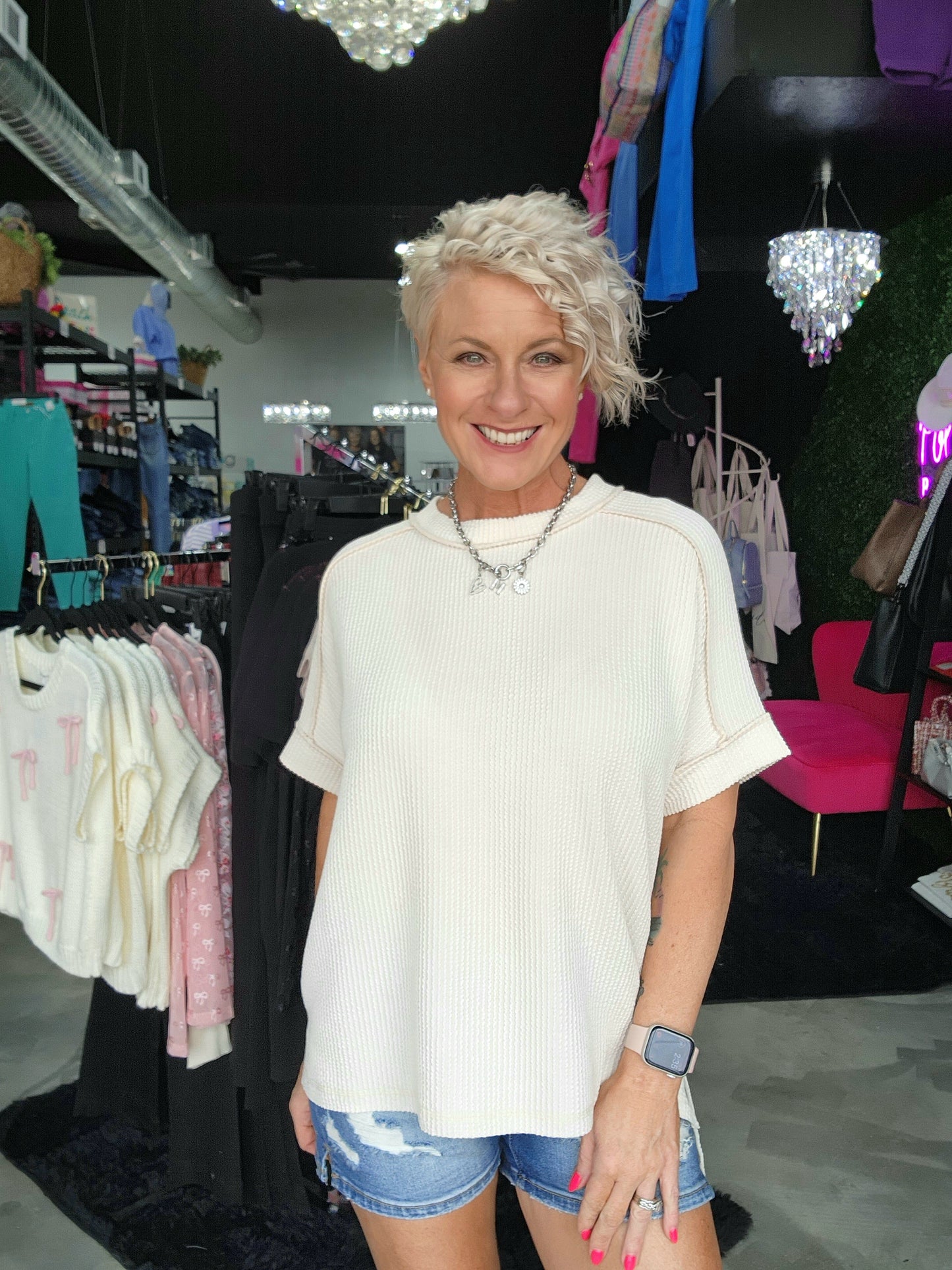 Zenana Corded Ribbed Short Sleeve Top