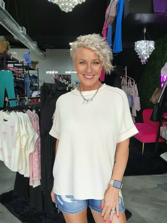 Zenana Corded Ribbed Short Sleeve Top