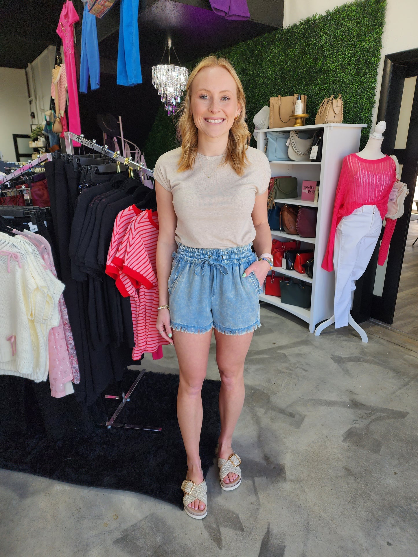 Zenana Mineral Washed Frayed Shorts