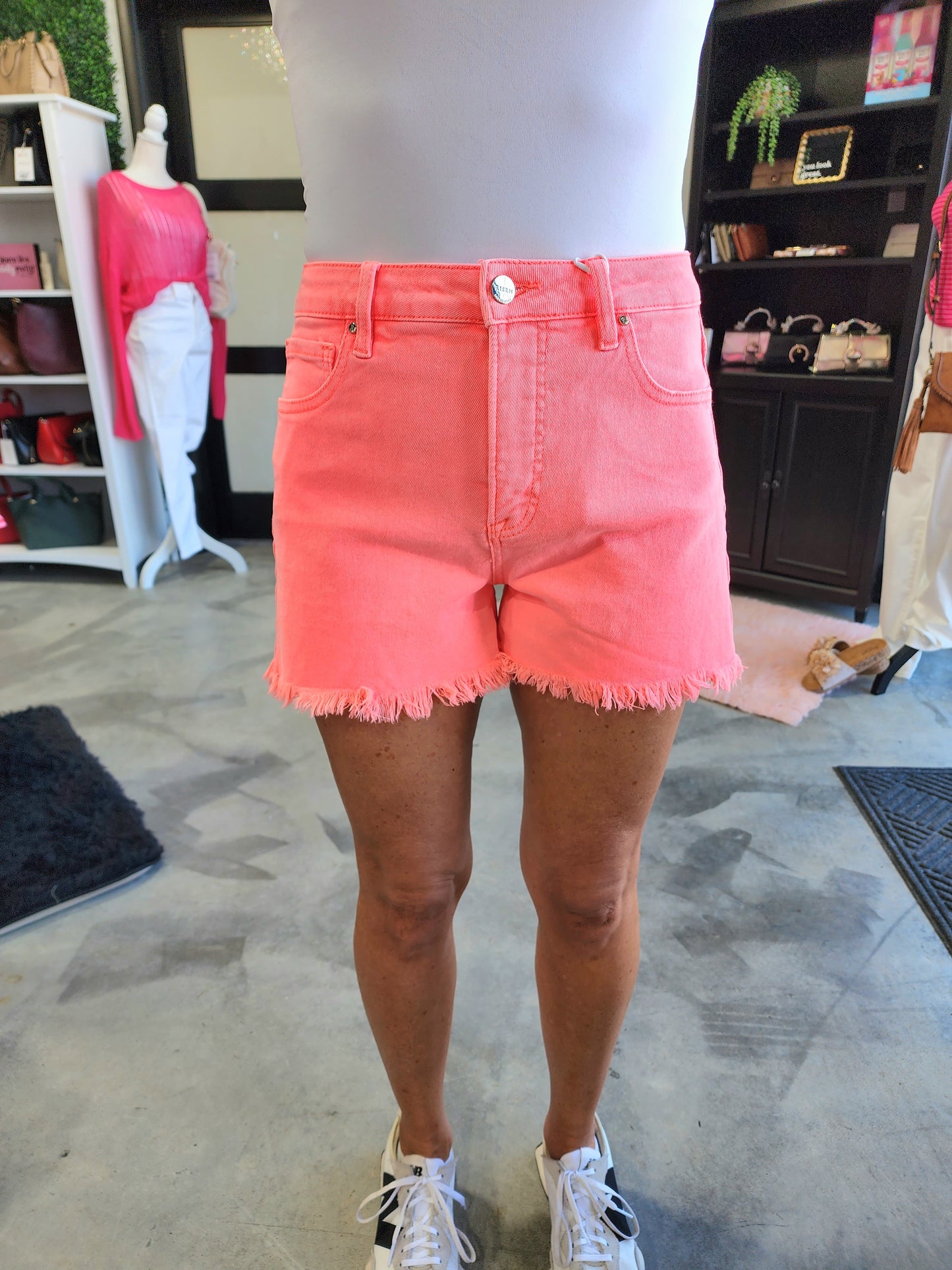 Risen Tummy Control High Rise Frayed Hem Shorts