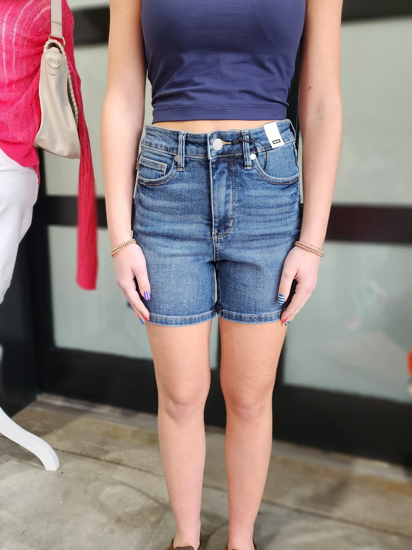 Judy Blue Mid Rise Tummy Control Mid Length Shorts