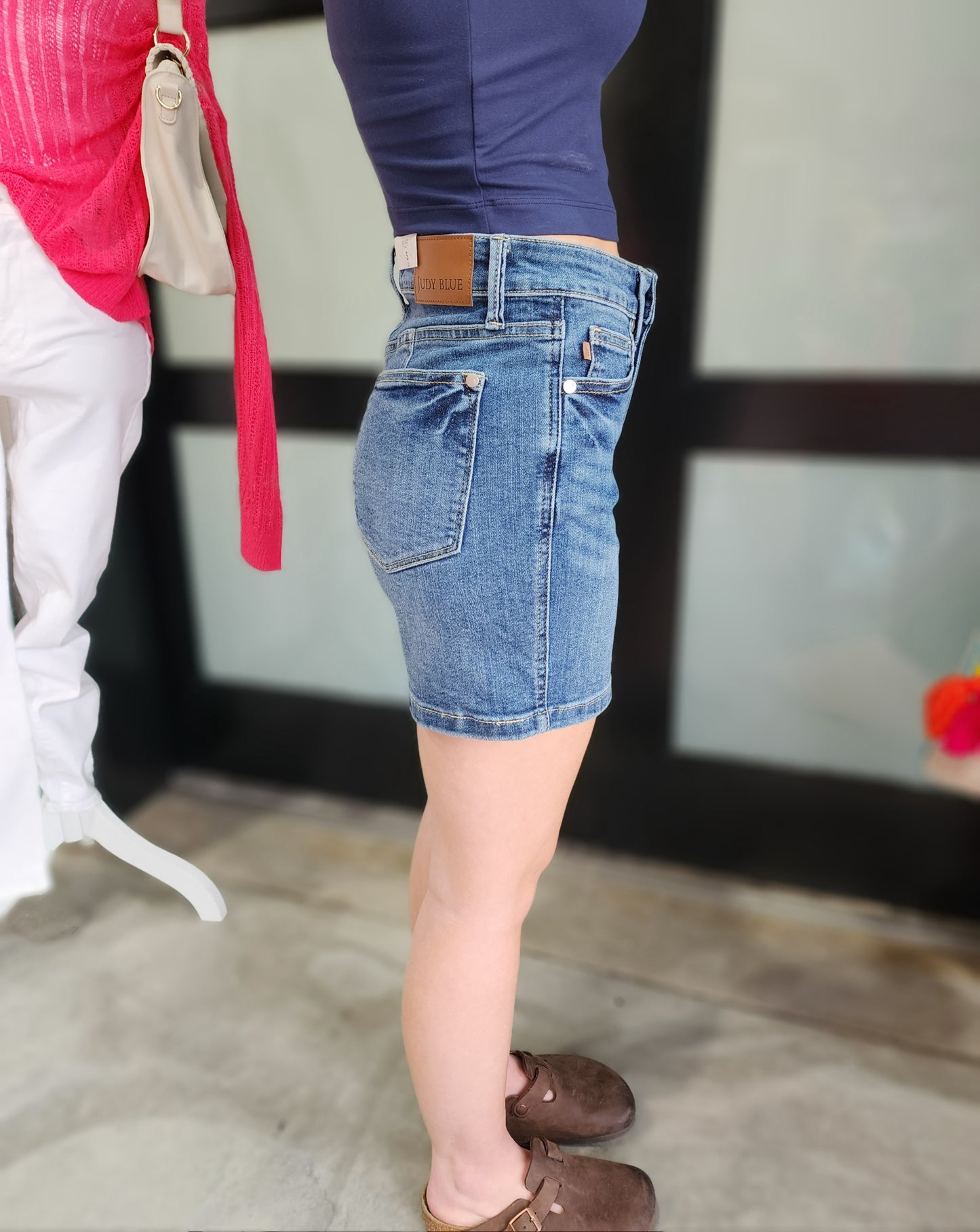 Judy Blue Mid Rise Tummy Control Mid Length Shorts