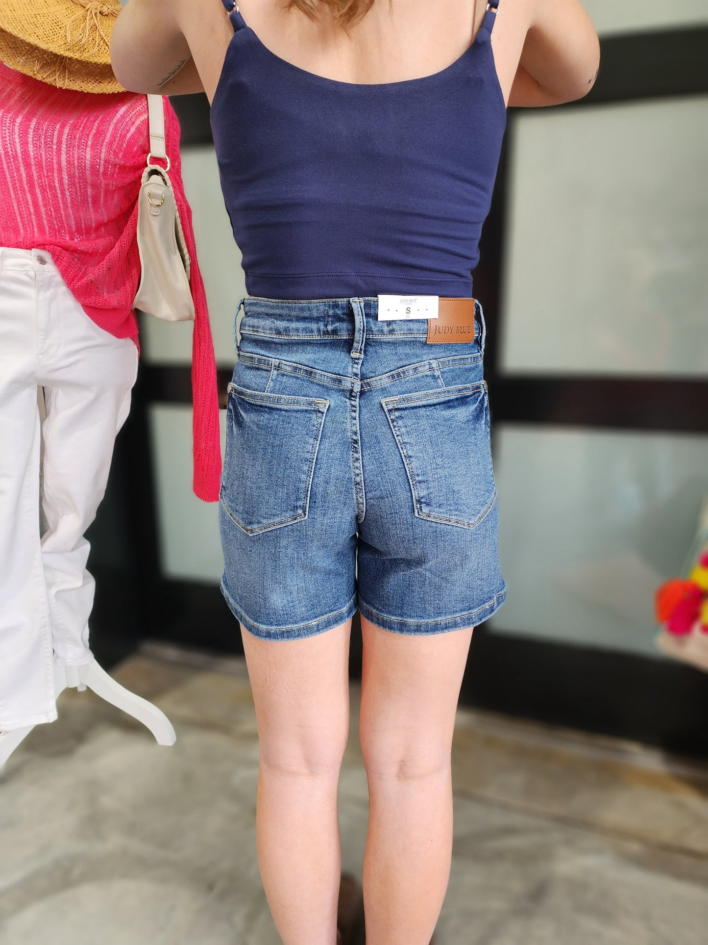 Judy Blue Mid Rise Tummy Control Mid Length Shorts