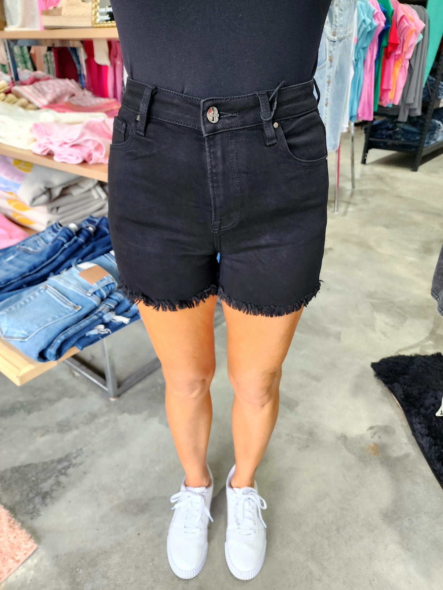 Risen High Rise Basic Black Denim Shorts