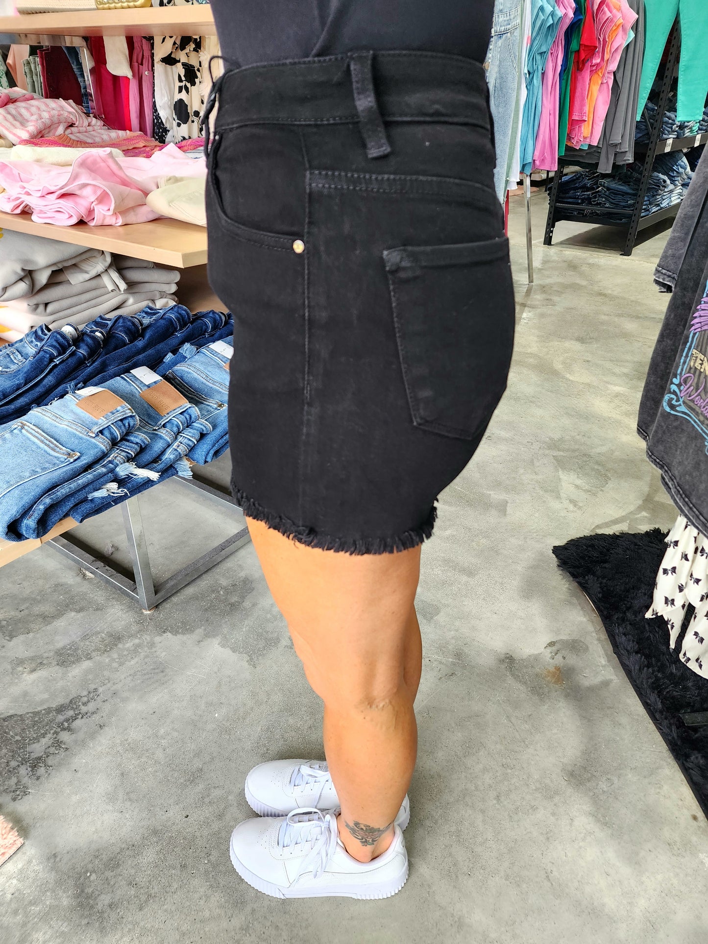 Risen High Rise Basic Black Denim Shorts