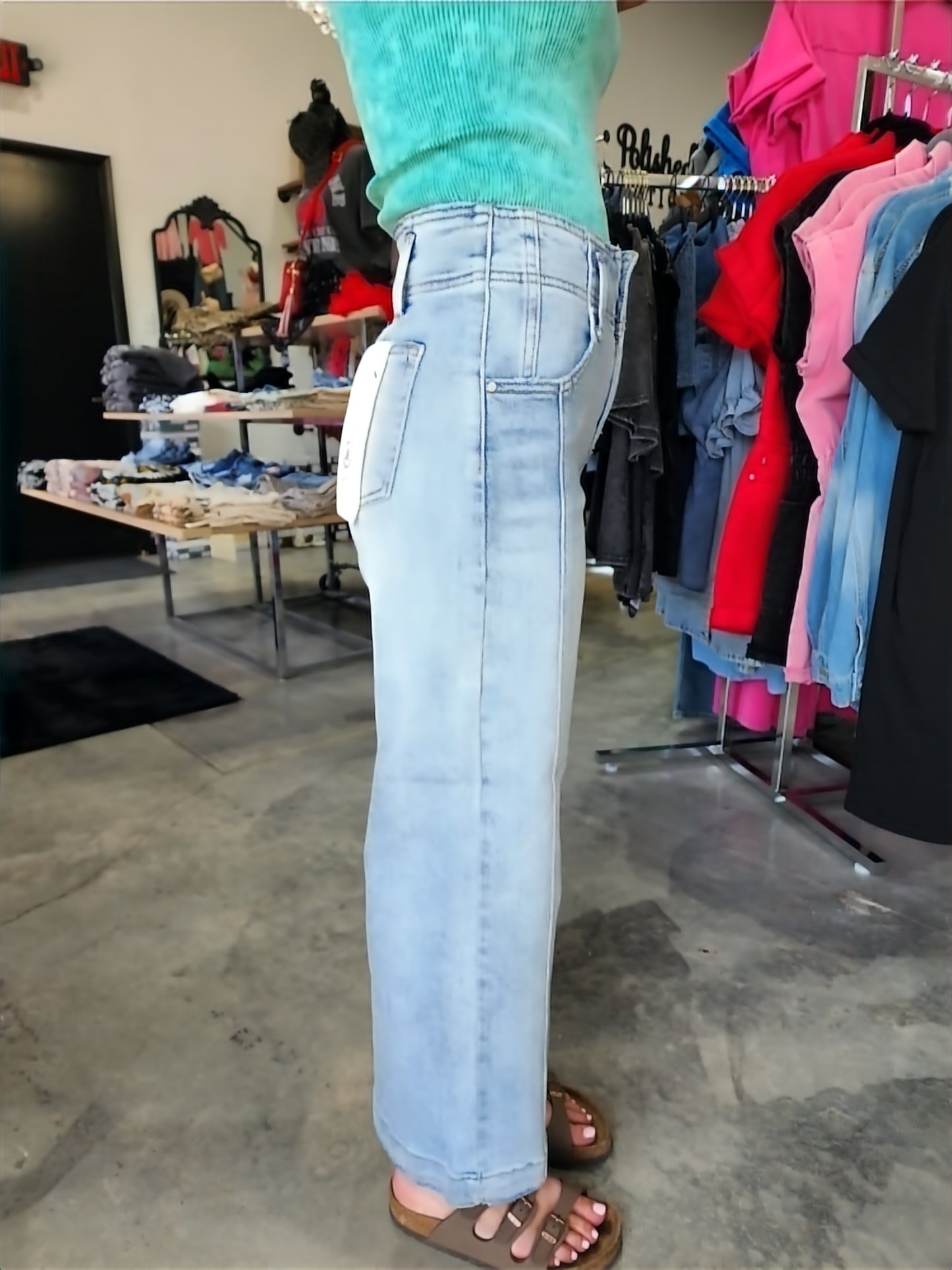 Risen High-Rise Crop Wide Front Seam Detail Jeans