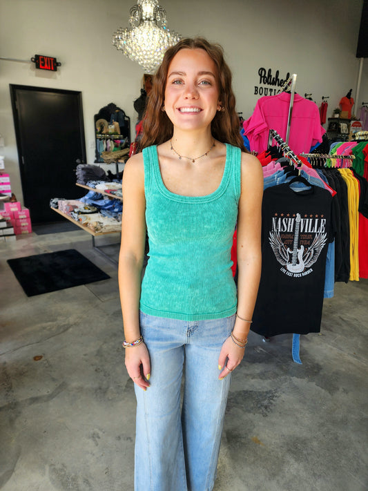 Zenana Washed Ribbed Cropped Tank Top