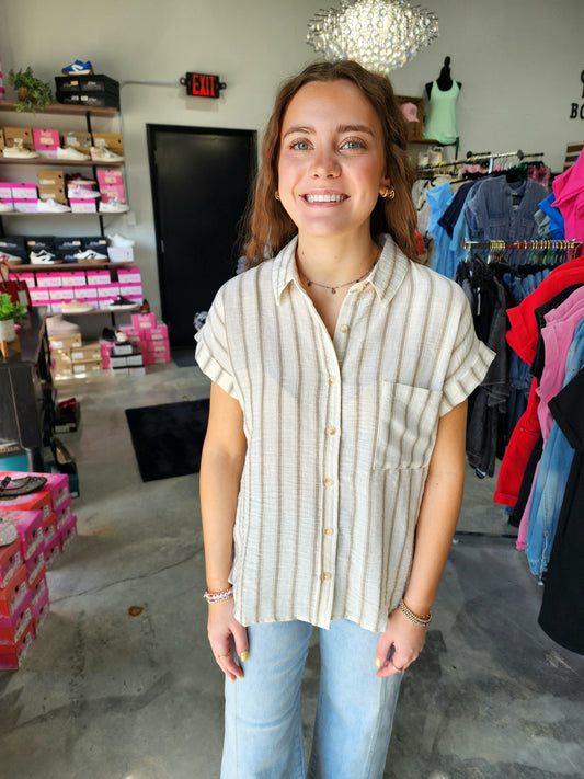 The Pinstripe Button Down Top