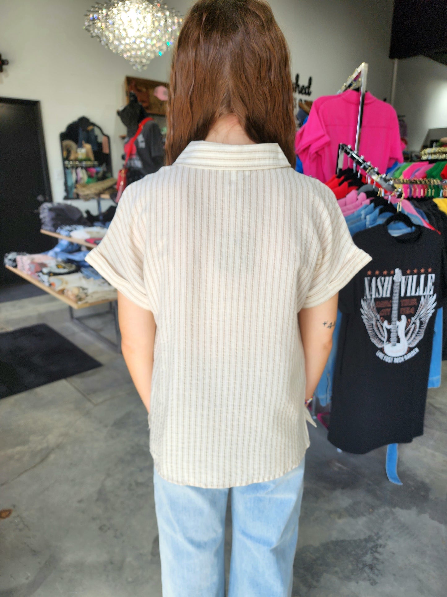 The Linen Striped Button Down Top