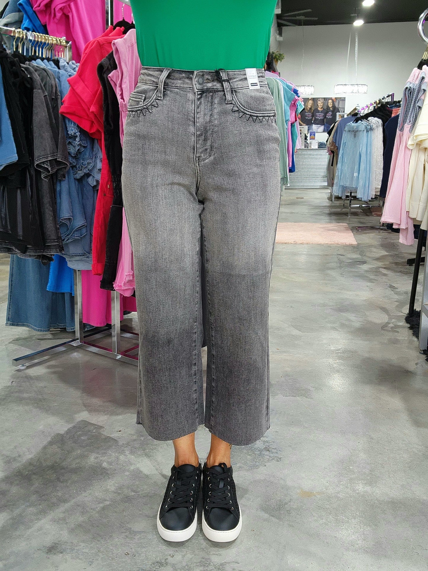 Judy Blue HW Vintage Grey Cropped Wide Leg Denim Jeans