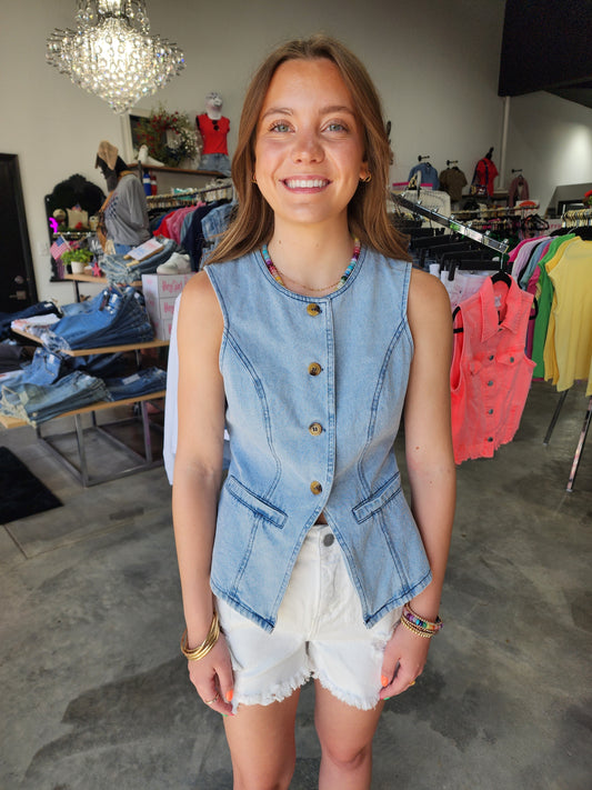 Denim Button Down Vest