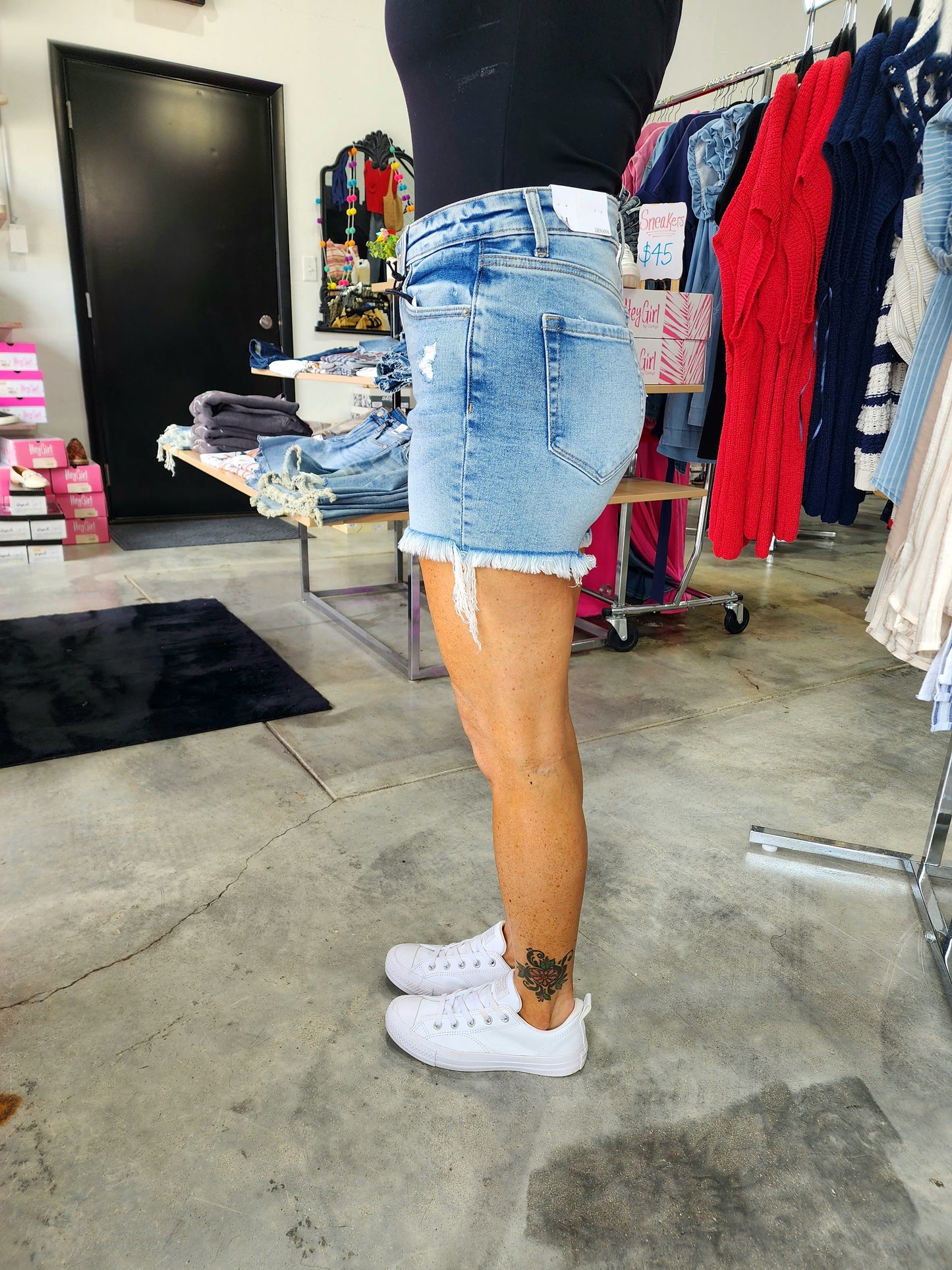 Zenana Raw Frayed Hem Ripped Denim Shorts