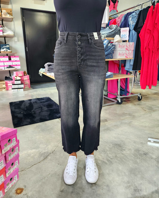 Judy Blue HW Destroy Raw Hem Cropped Wide Leg Jeans