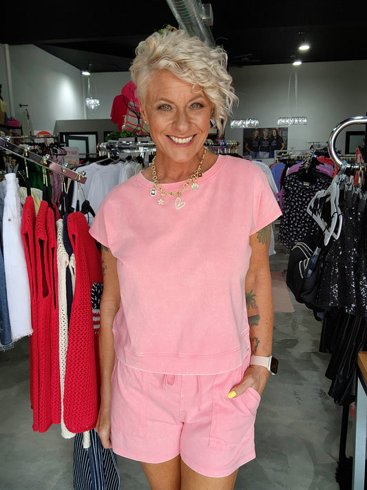 Zenana Cotton Washed Top & Shorts Set